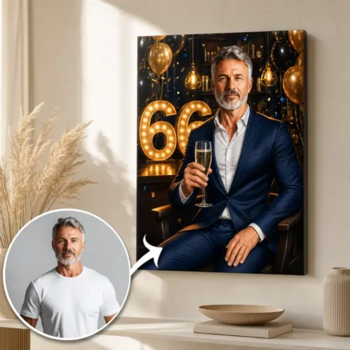 Tablou Personalizat Caricatură Aniversare 66 de ani Bărbat