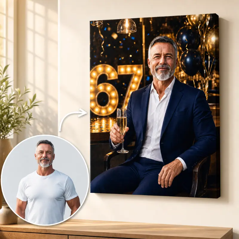 Tablou Personalizat Caricatură Aniversare 67 de ani Bărbat