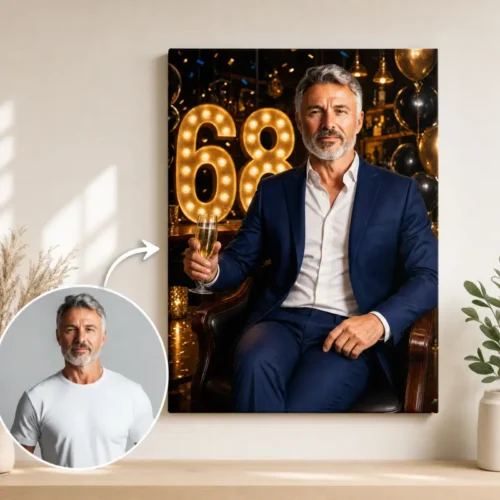 Tablou Personalizat Caricatură Aniversare 68 de ani Bărbat