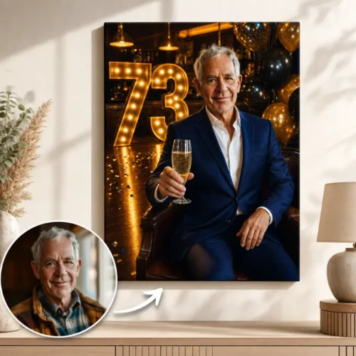 Tablou Personalizat Caricatură Aniversare 73 de ani Bărbat