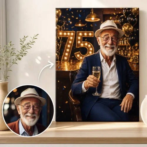 Tablou Personalizat Caricatură Aniversare 75 de ani Bărbat