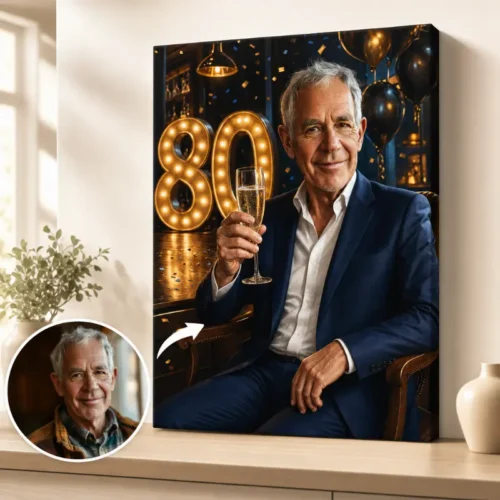 Tablou Personalizat Caricatură Aniversare 80 de ani Bărbat