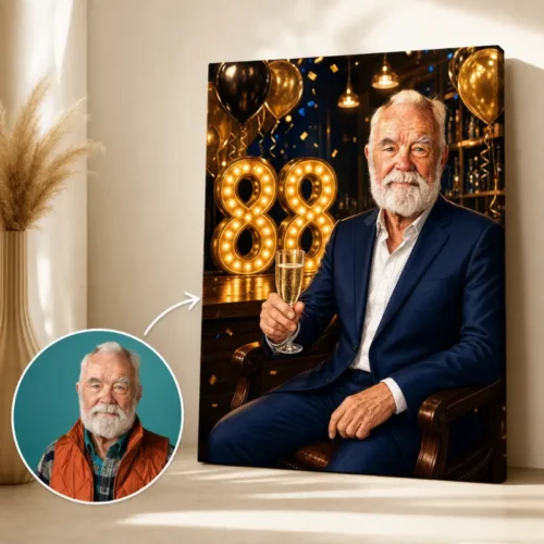 Tablou Personalizat Caricatură Aniversare 88 de ani Bărbat