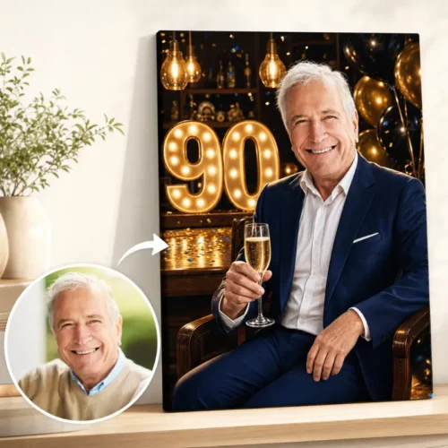 Tablou Personalizat Caricatură Aniversare 90 de ani Bărbat