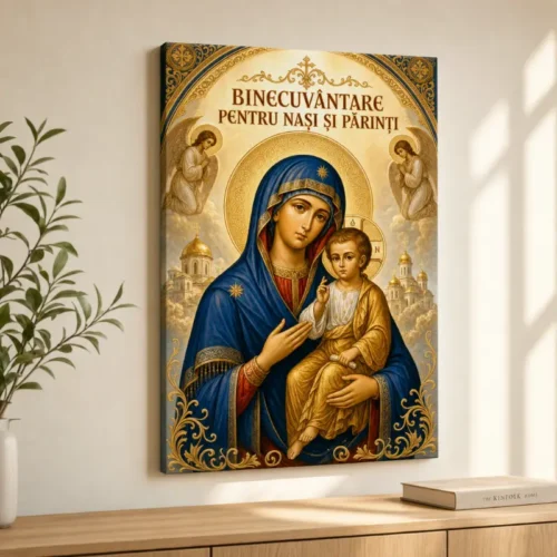 Icoana Maica Domnului cu Pruncul - Dar pentru Nași și Părinți Tablou Canvas Ortodox