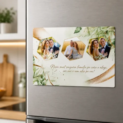 Magnet Personalizat cu 3 poze Mesaj pentru Nași 10x15