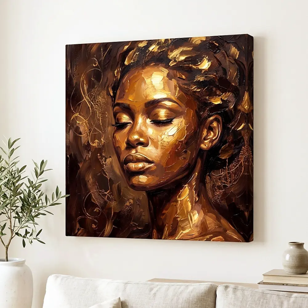 Tablou Canvas Femeie Africană - Vis de Ciocolată și Aur