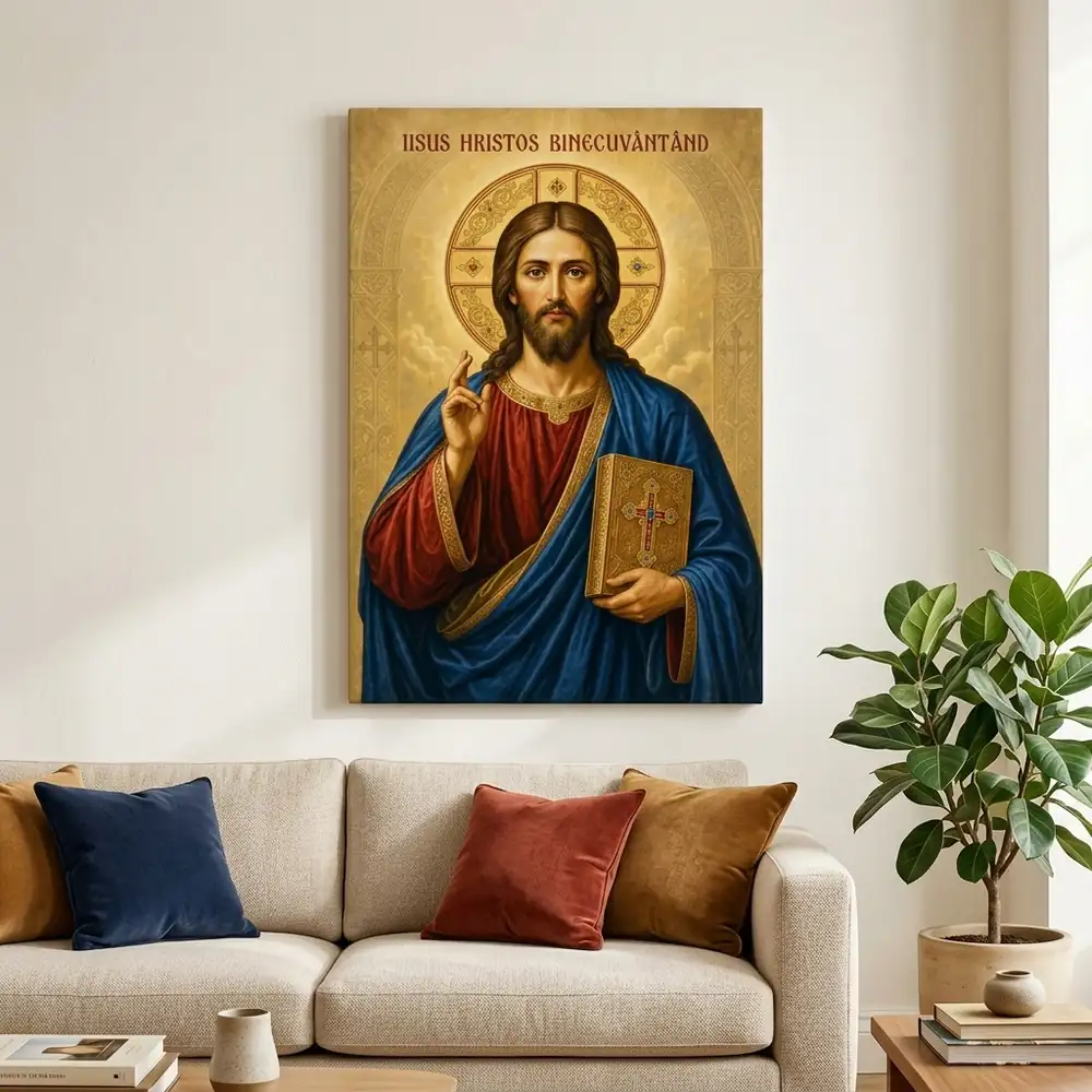 Icoana Iisus Hristos Binecuvântând Tablou Canvas Ortodox – tablou canvas în decor