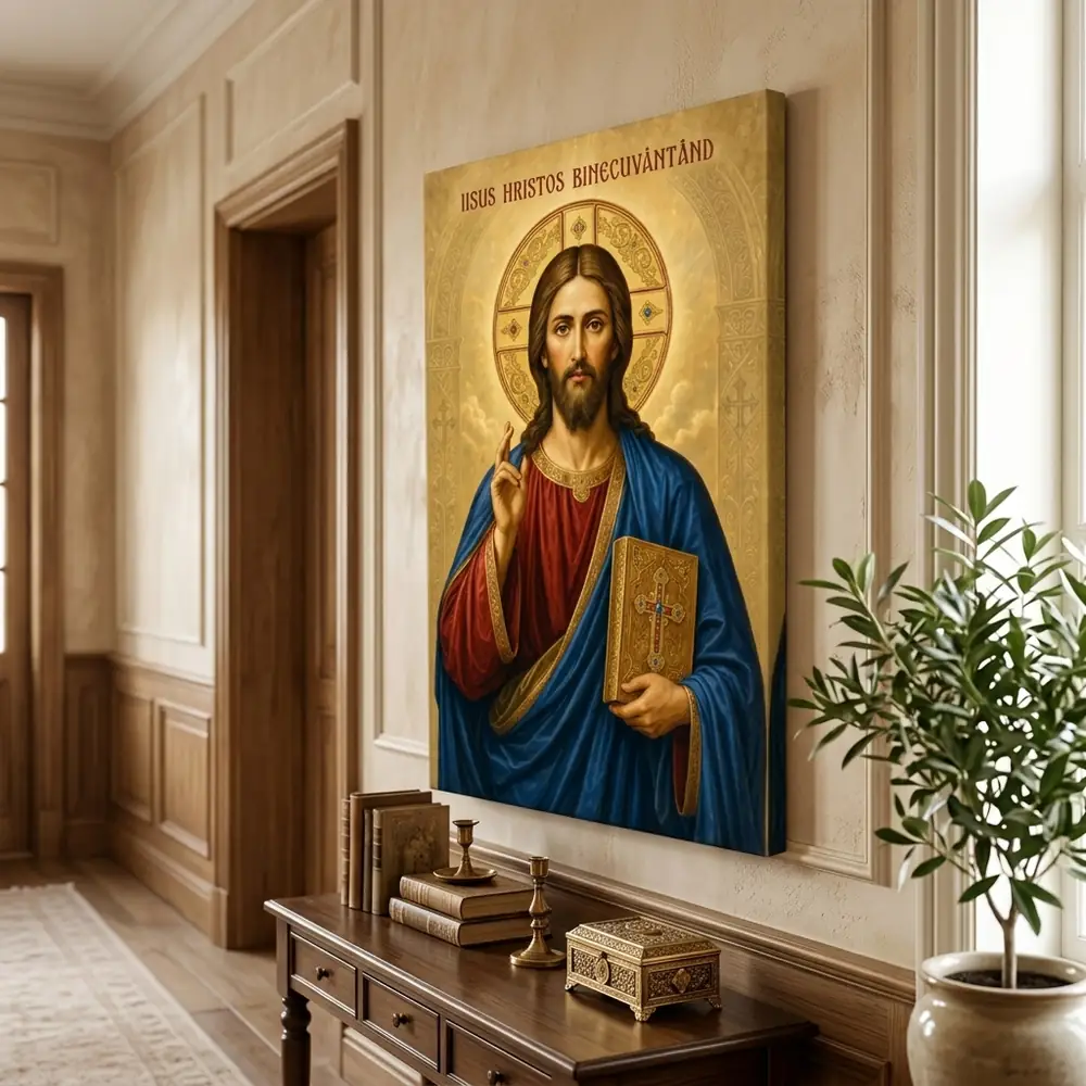 Icoana Iisus Hristos Binecuvântând Tablou Canvas Ortodox – tablou canvas în decor