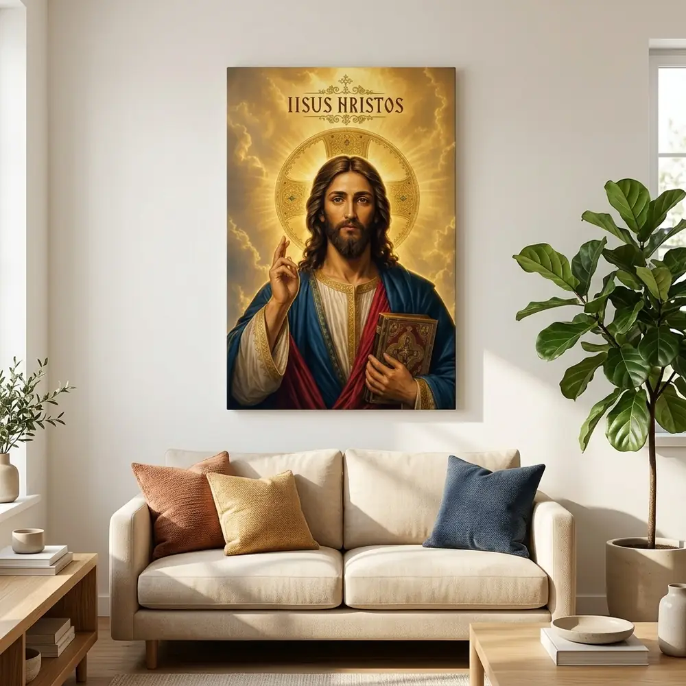 Icoana Iisus Hristos în Lumina Aurie Tablou Canvas Ortodox – tablou canvas în decor
