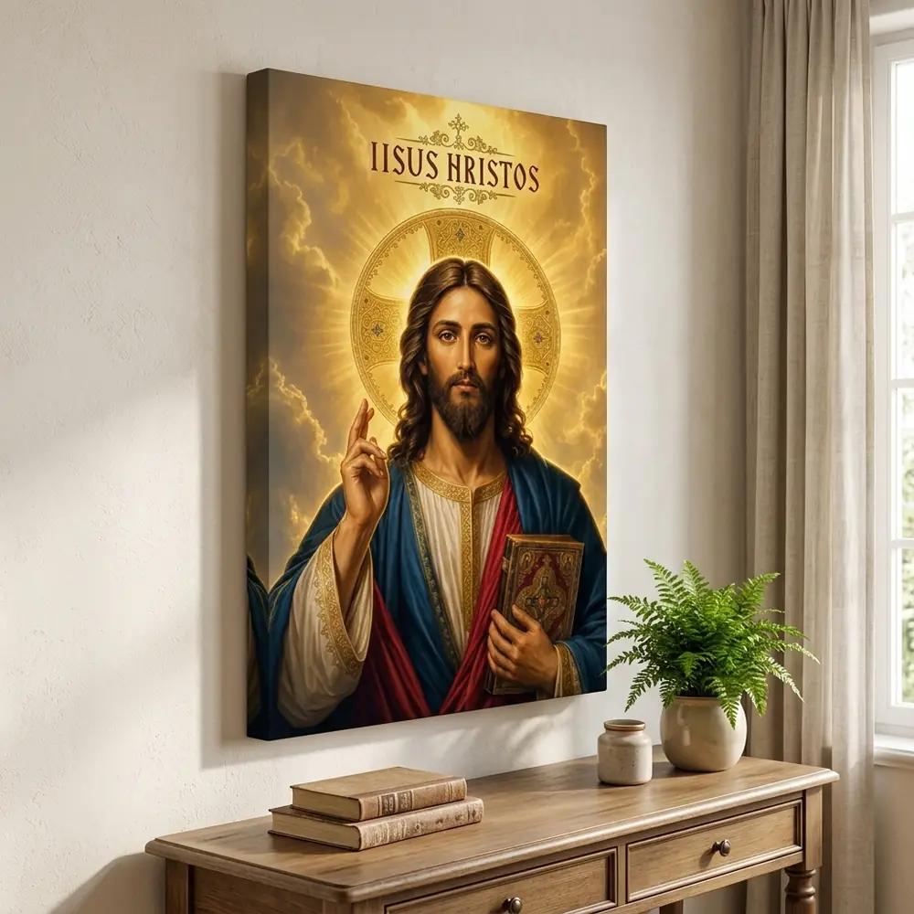 Icoana Iisus Hristos în Lumina Aurie Tablou Canvas Ortodox – tablou canvas în decor