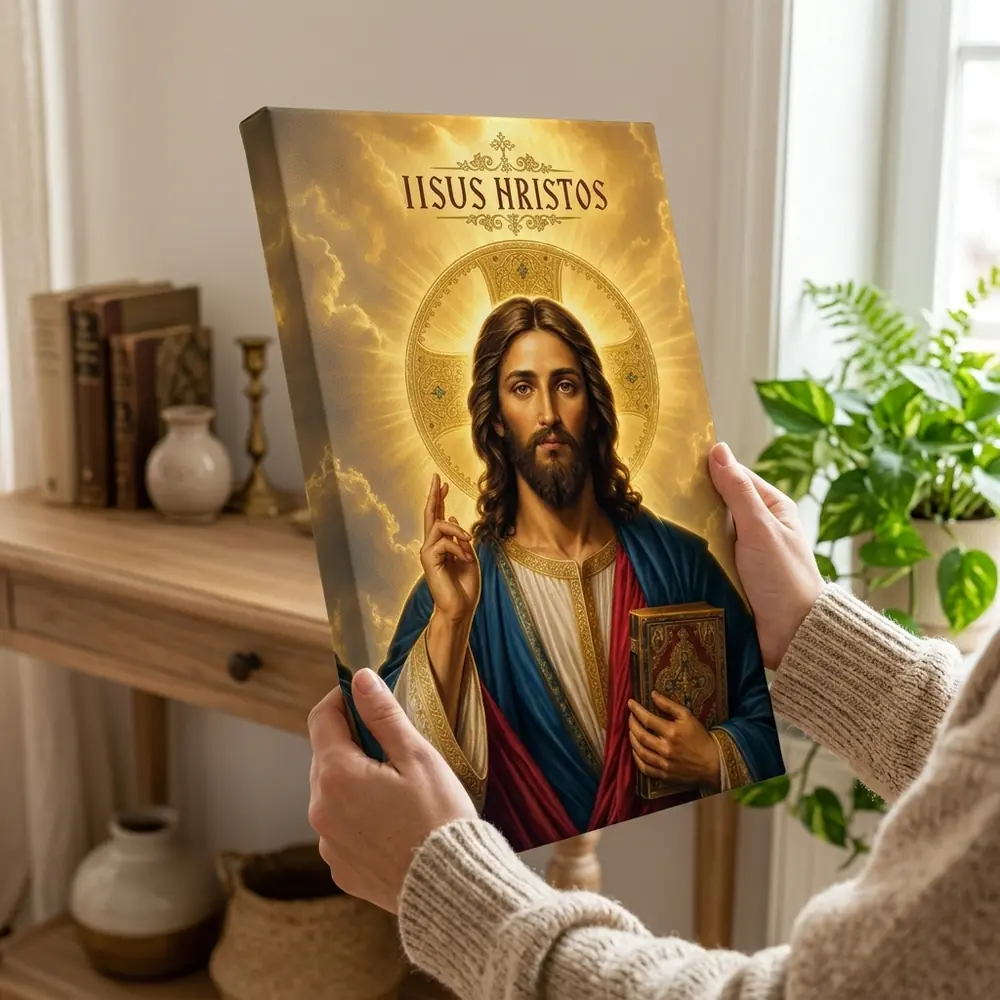 Icoana Iisus Hristos în Lumina Aurie Tablou Canvas Ortodox – tablou canvas în decor