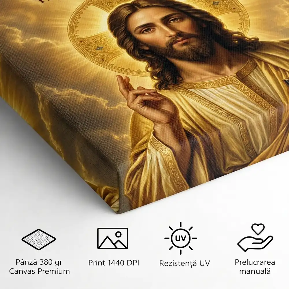 Icoana Iisus Hristos în Lumina Aurie Tablou Canvas Ortodox – detalii și specificații