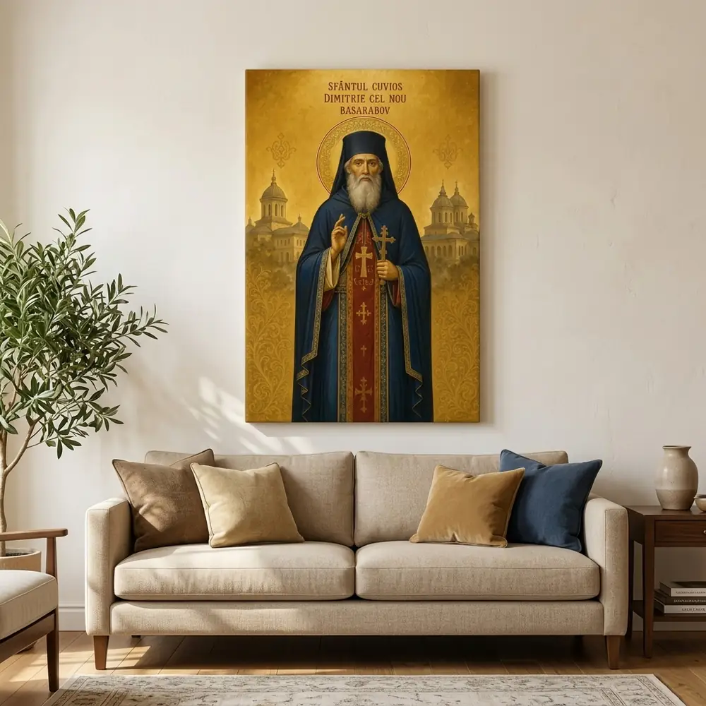 Icoana Sfântul Cuvios Dimitrie cel Nou Basarabov Tablou Canvas Ortodox – tablou canvas în decor