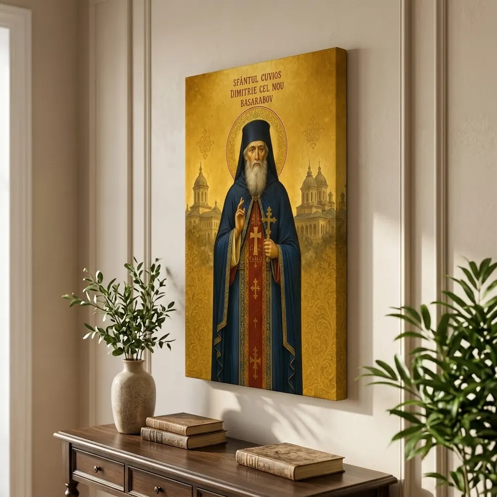 Icoana Sfântul Cuvios Dimitrie cel Nou Basarabov Tablou Canvas Ortodox – tablou canvas în decor