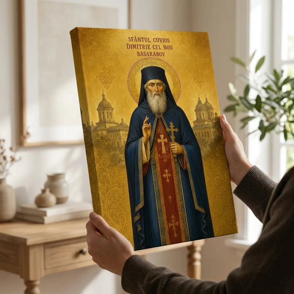 Icoana Sfântul Cuvios Dimitrie cel Nou Basarabov Tablou Canvas Ortodox – tablou canvas în decor