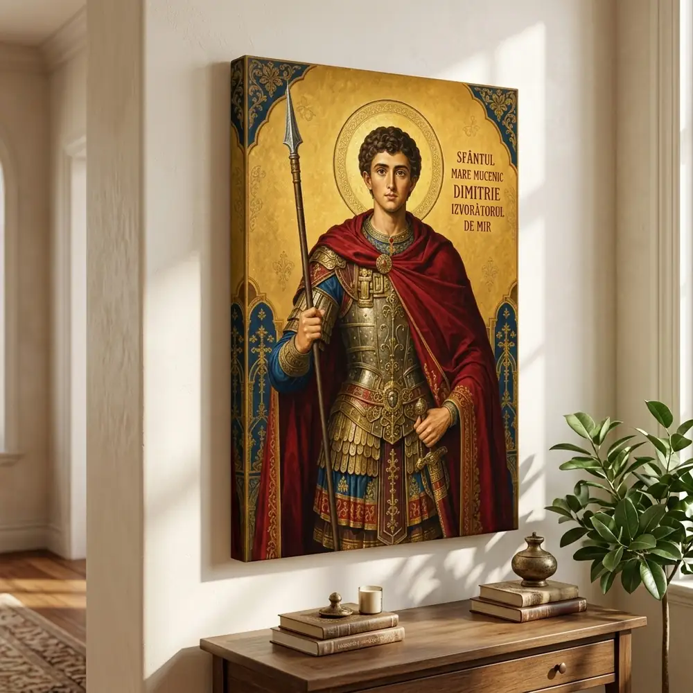 Icoana Sfântul Mare Mucenic Dimitrie Izvorâtorul de Mir Tablou Canvas Ortodox – tablou canvas în decor