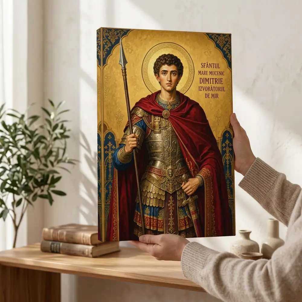 Icoana Sfântul Mare Mucenic Dimitrie Izvorâtorul de Mir Tablou Canvas Ortodox – tablou canvas în decor