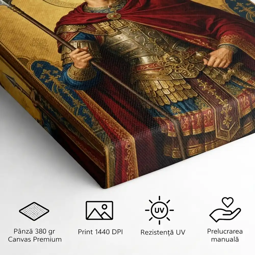 Icoana Sfântul Mare Mucenic Dimitrie Izvorâtorul de Mir Tablou Canvas Ortodox – detalii și specificații