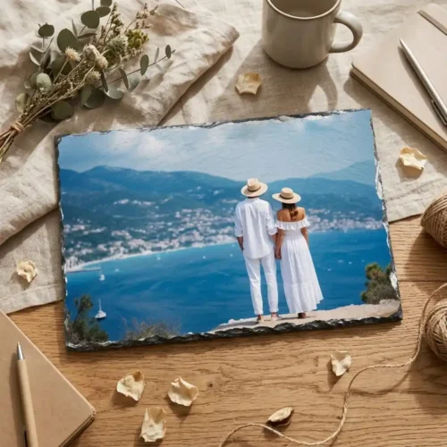 Piatră de ardezie orizontală personalizată cu o poză – placă de ardezie personalizată în decor