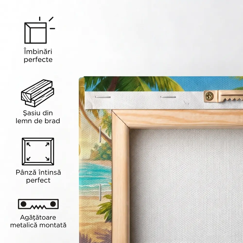 Tablou Canvas Caricatură Cuplu în Vacanță pe Plajă – detalii și specificații