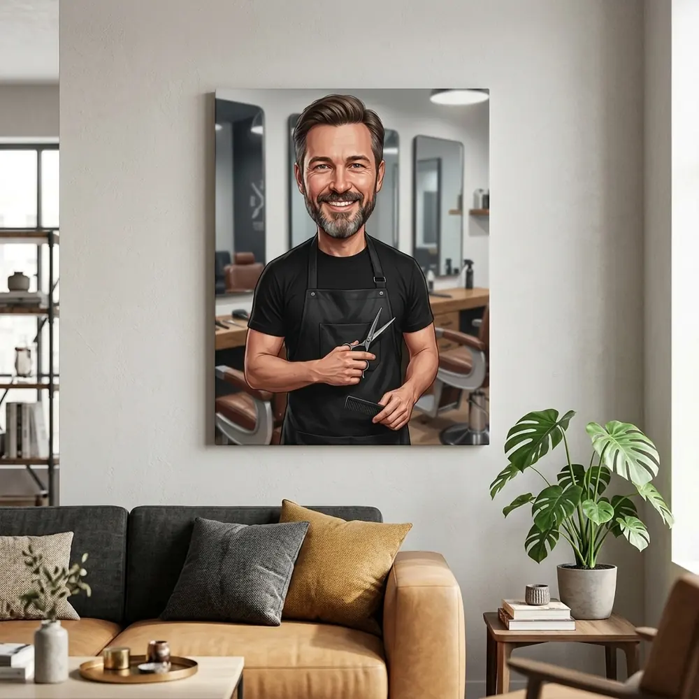 Tablou Canvas Caricatură Frizer – tablou canvas în decor