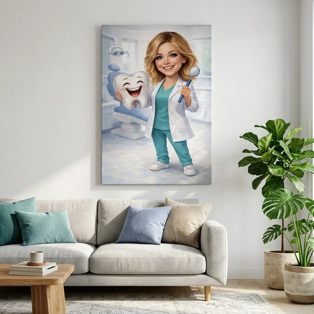 Tablou Canvas Caricatură Stomatolog – tablou canvas în decor