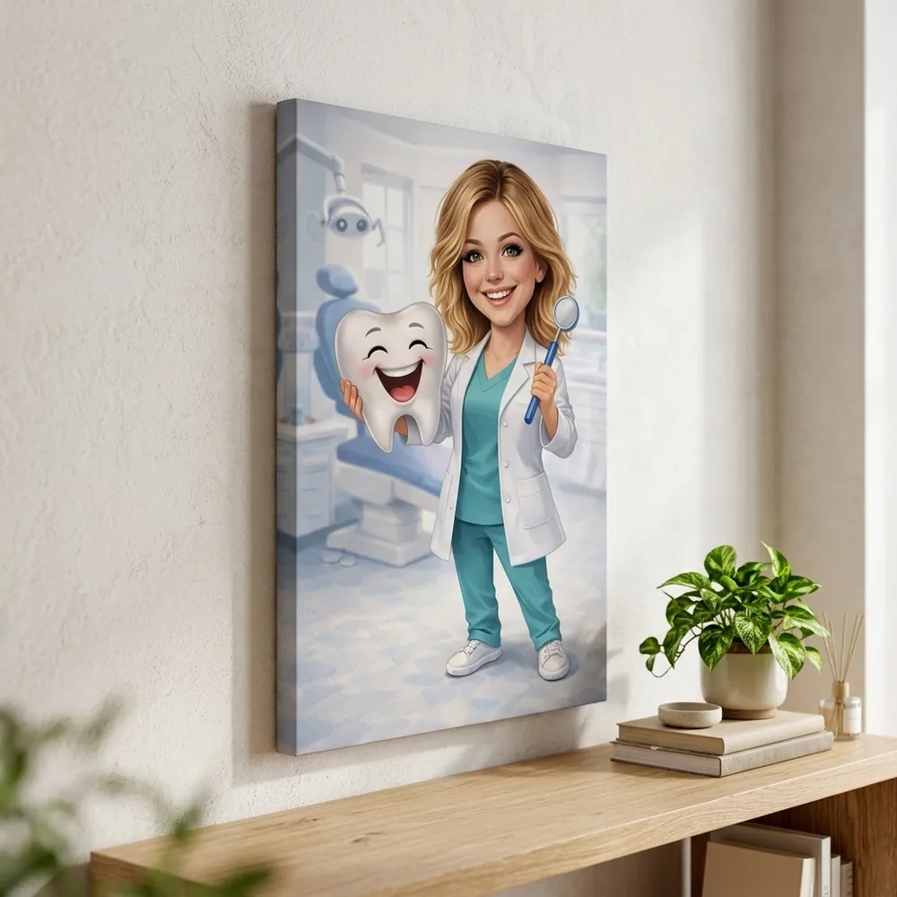 Tablou Canvas Caricatură Stomatolog – tablou canvas în decor