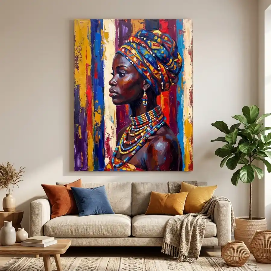 Tablou Canvas Femeie Africană – Eleganță Tribală – tablou canvas în decor