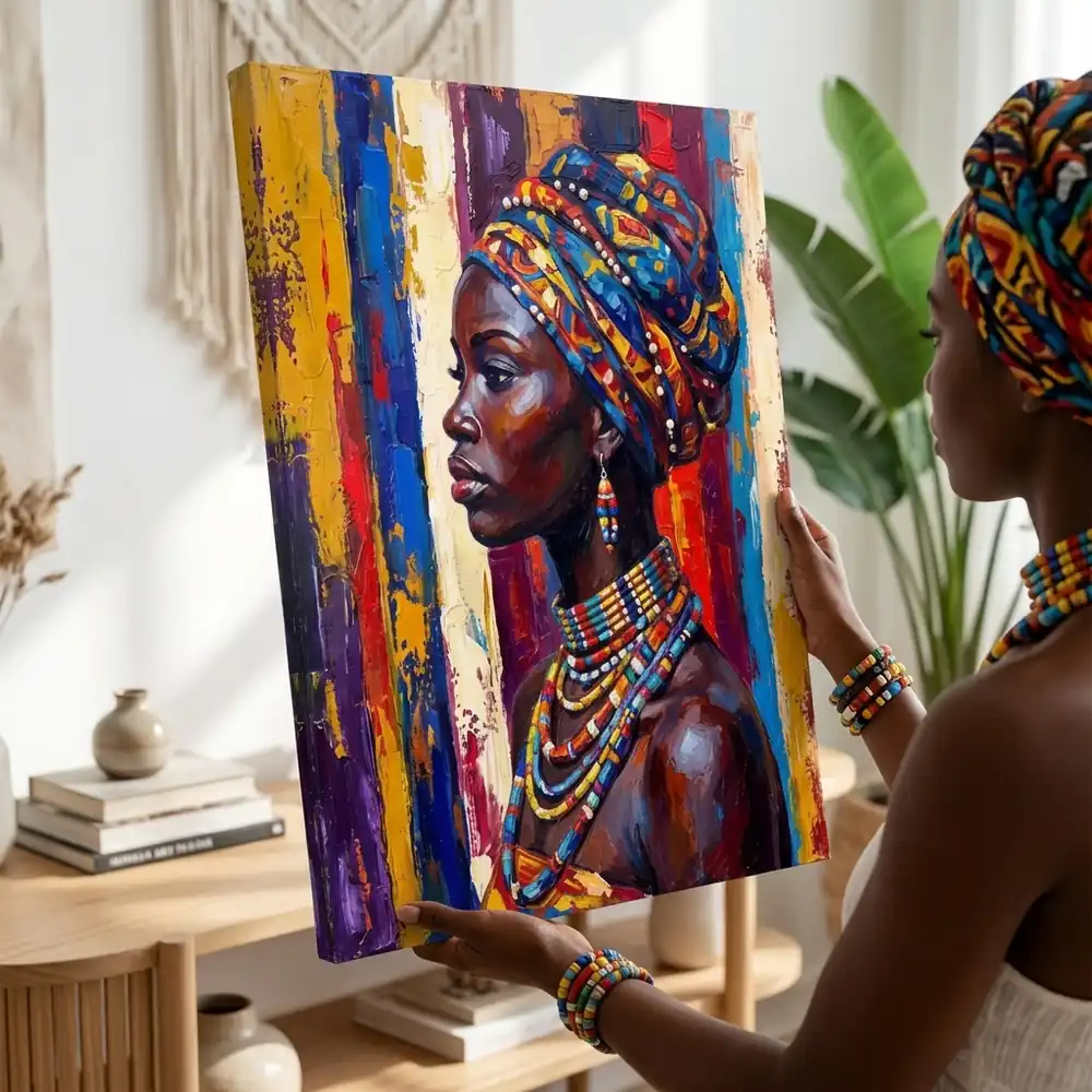 Tablou Canvas Femeie Africană – Eleganță Tribală – tablou canvas în decor