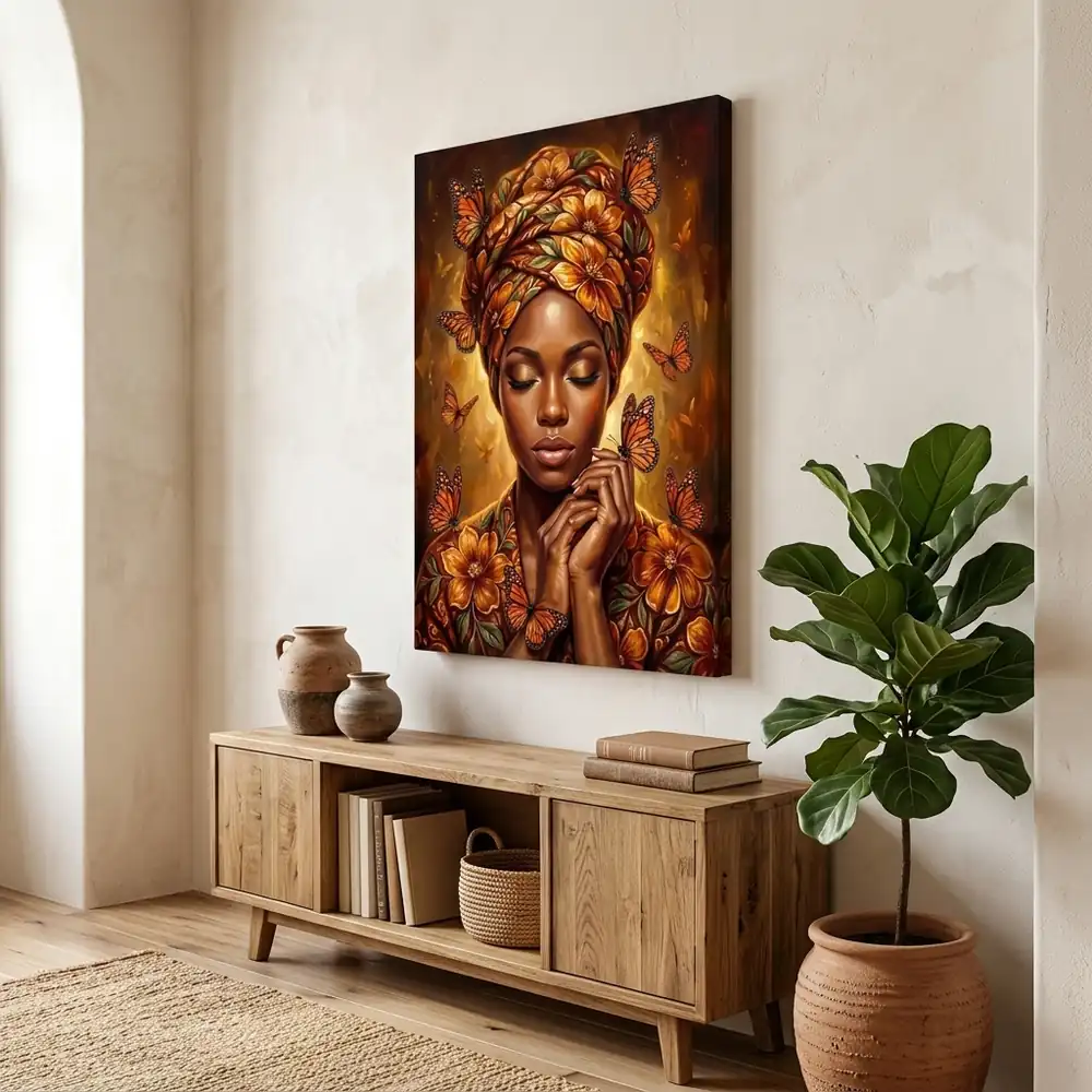 Tablou Canvas Femeie Africană – Grădina Fluturilor – tablou canvas în decor