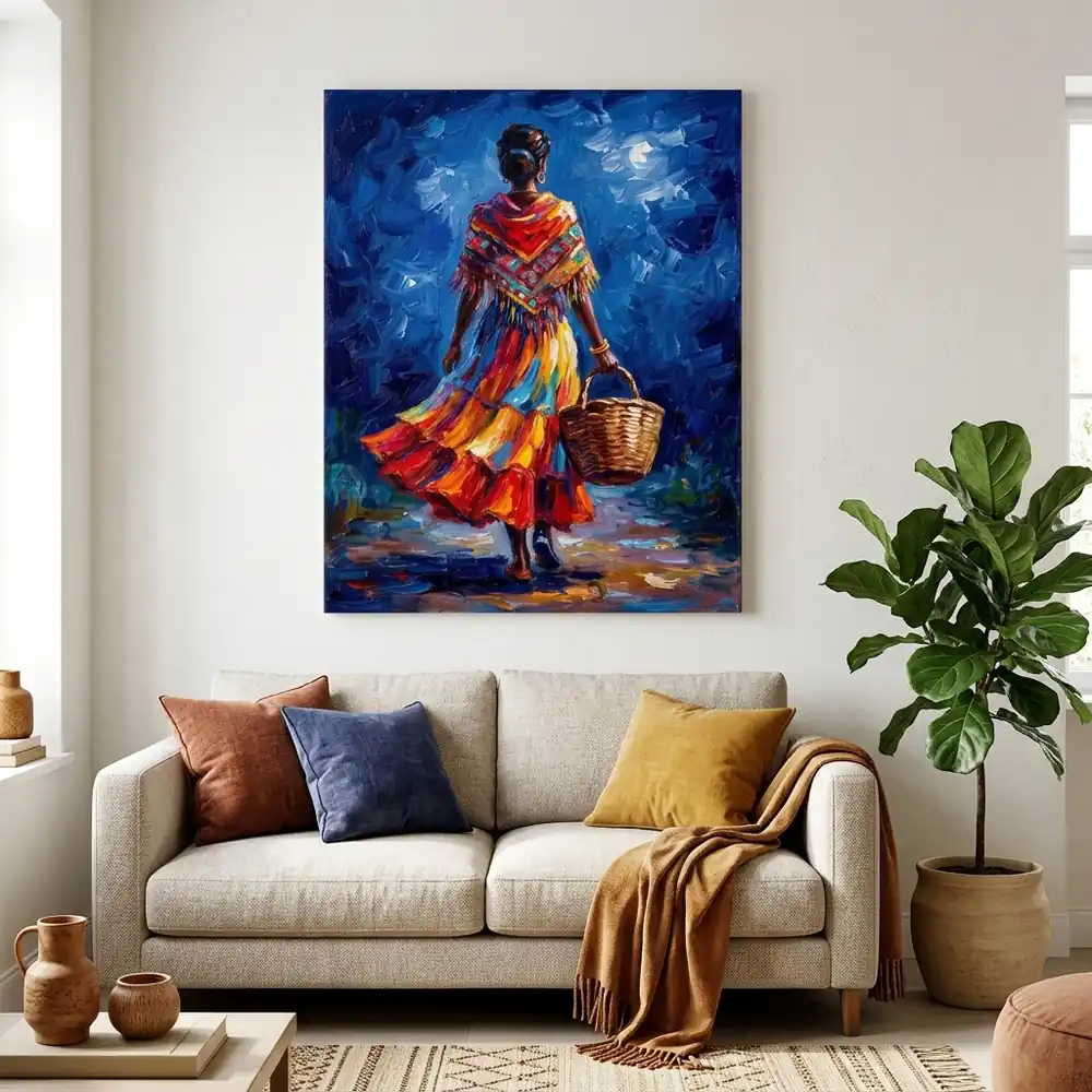 Tablou Canvas Femeie Africană – Pași în Culorile Vieții – tablou canvas în decor