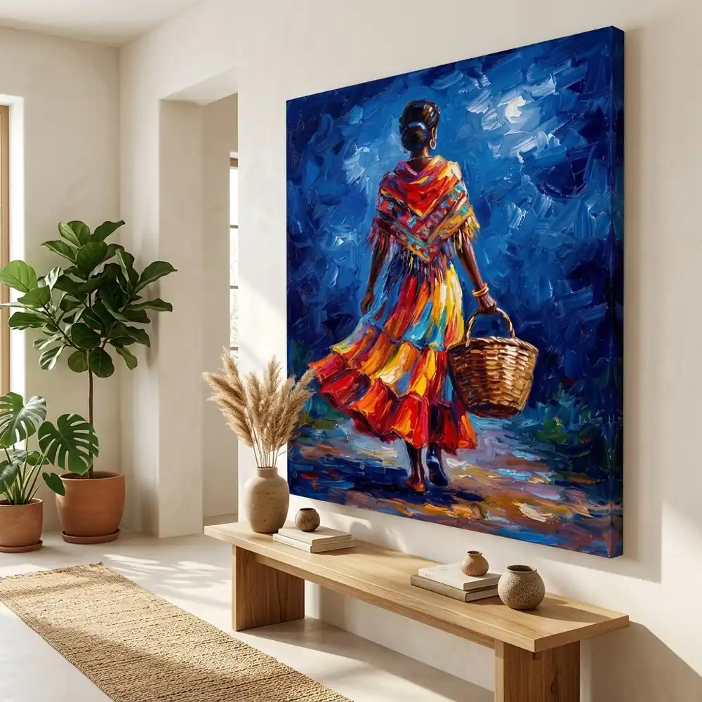 Tablou Canvas Femeie Africană – Pași în Culorile Vieții – tablou canvas în decor
