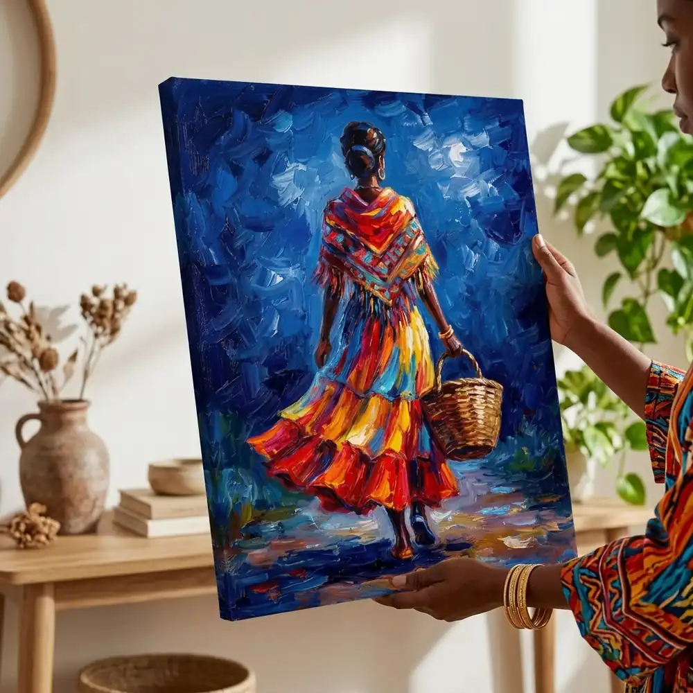 Tablou Canvas Femeie Africană – Pași în Culorile Vieții – tablou canvas în decor