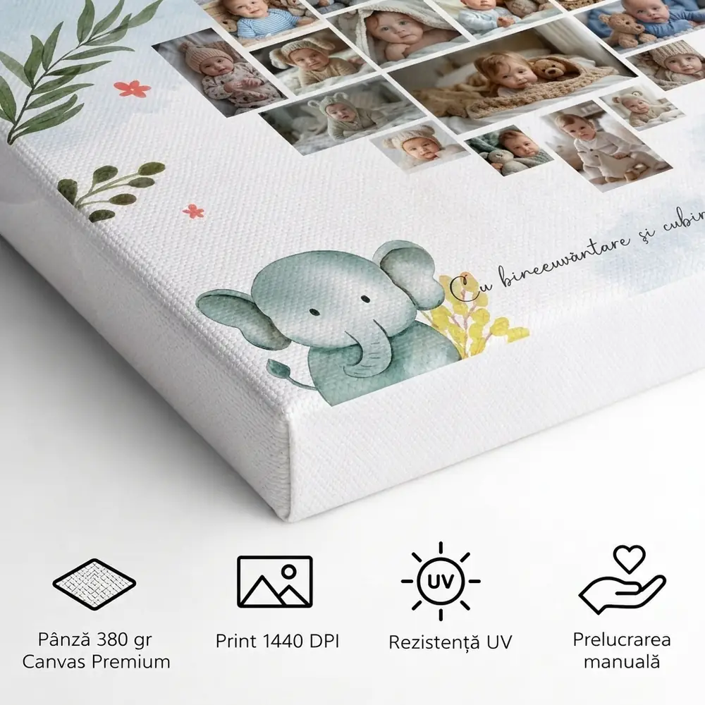 Tablou Canvas Personalizat Colaj Botez – detalii și specificații