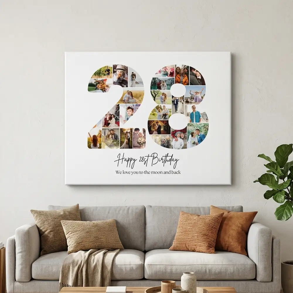 Tablou Personalizat Cadou Colaj Aniversare 28 de ani – tablou canvas în decor