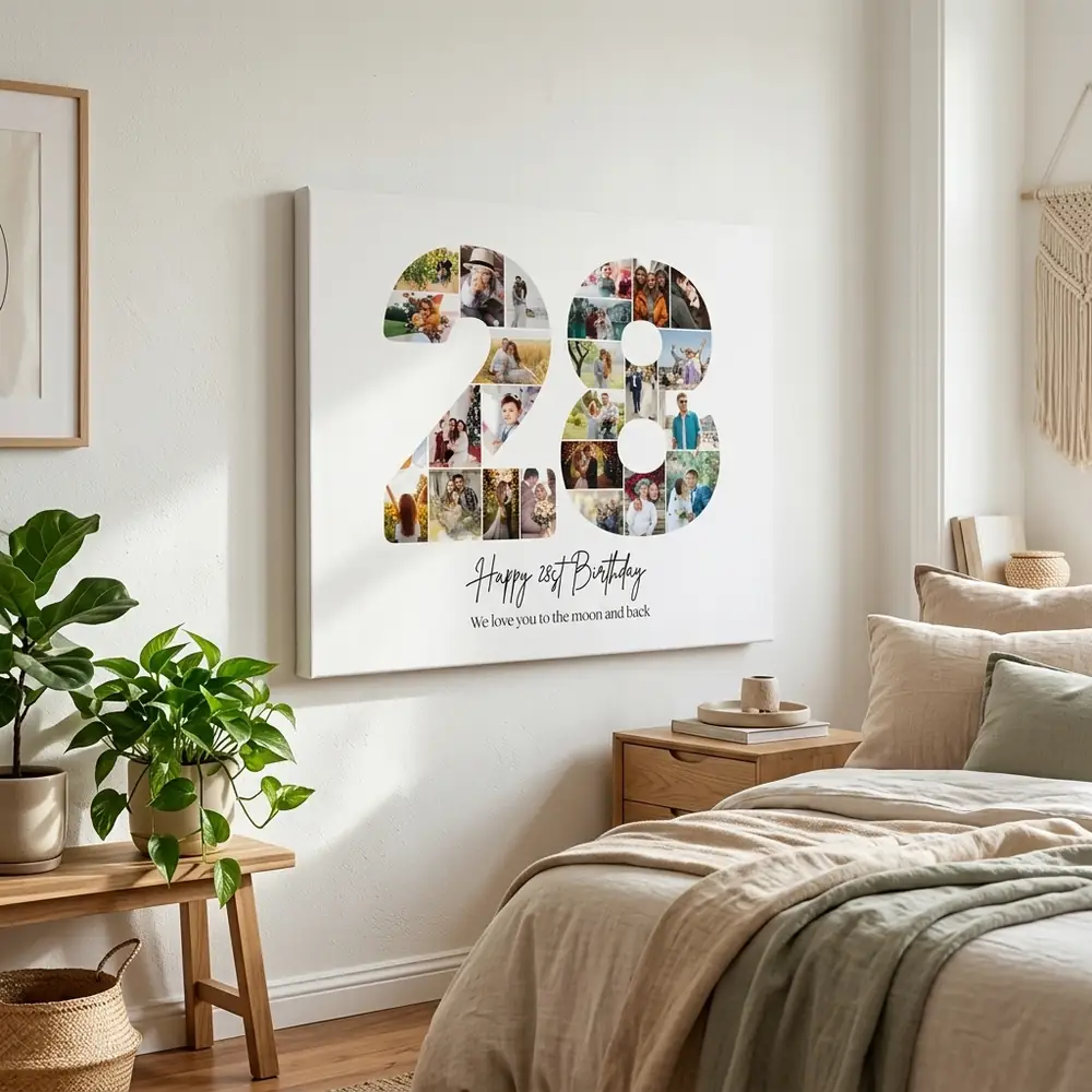 Tablou Personalizat Cadou Colaj Aniversare 28 de ani – tablou canvas în decor