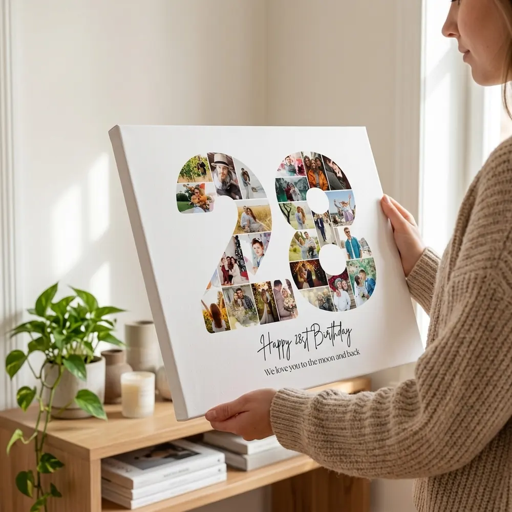 Tablou Personalizat Cadou Colaj Aniversare 28 de ani – tablou canvas în decor