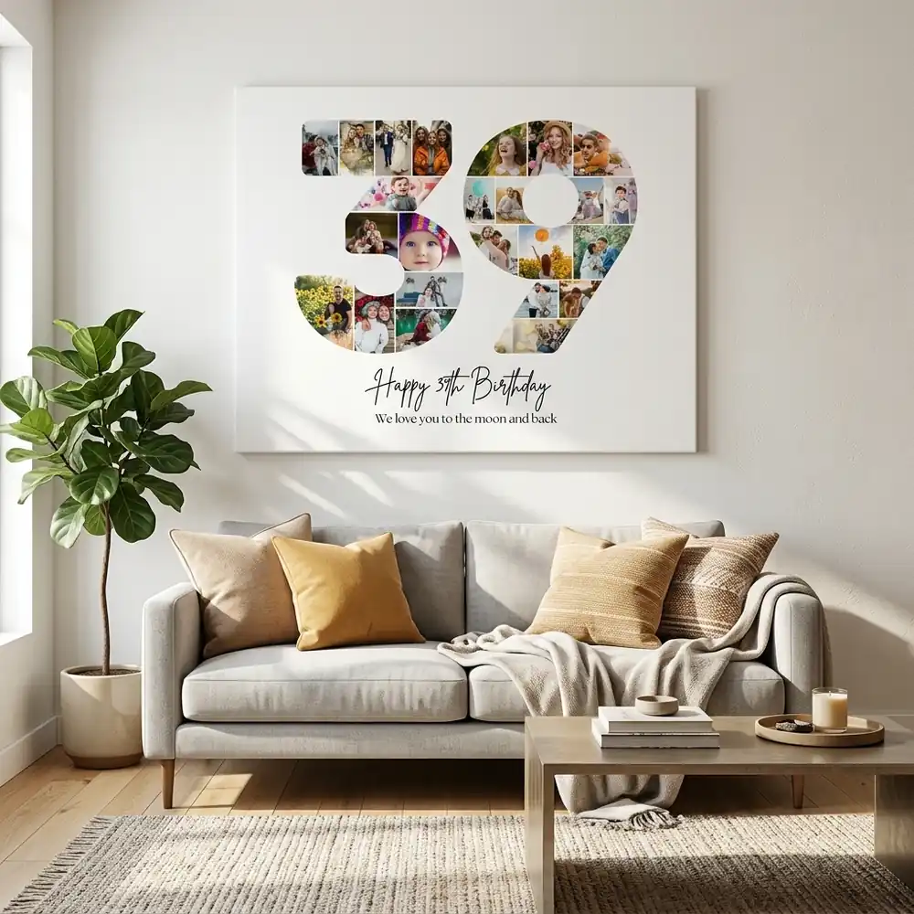 Tablou Personalizat Cadou Colaj Aniversare 39 de ani – tablou canvas în decor