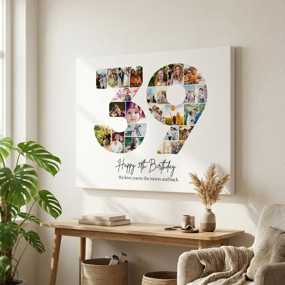 Tablou Personalizat Cadou Colaj Aniversare 39 de ani – tablou canvas în decor