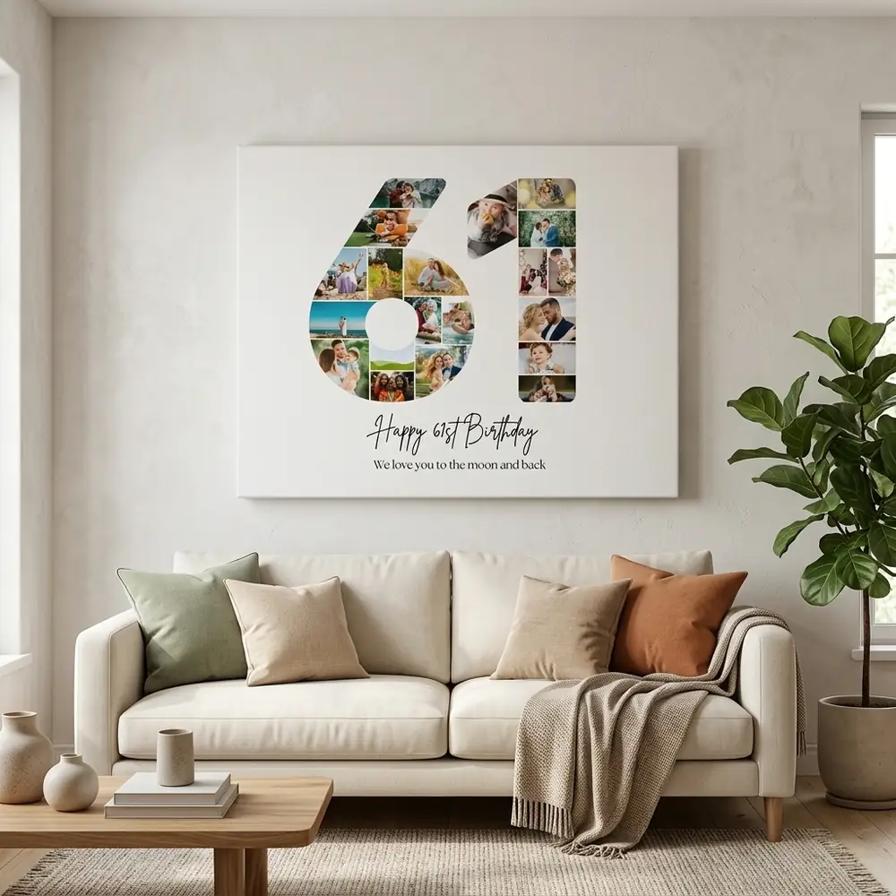 Tablou Personalizat Cadou Colaj Aniversare 61 de ani – tablou canvas în decor