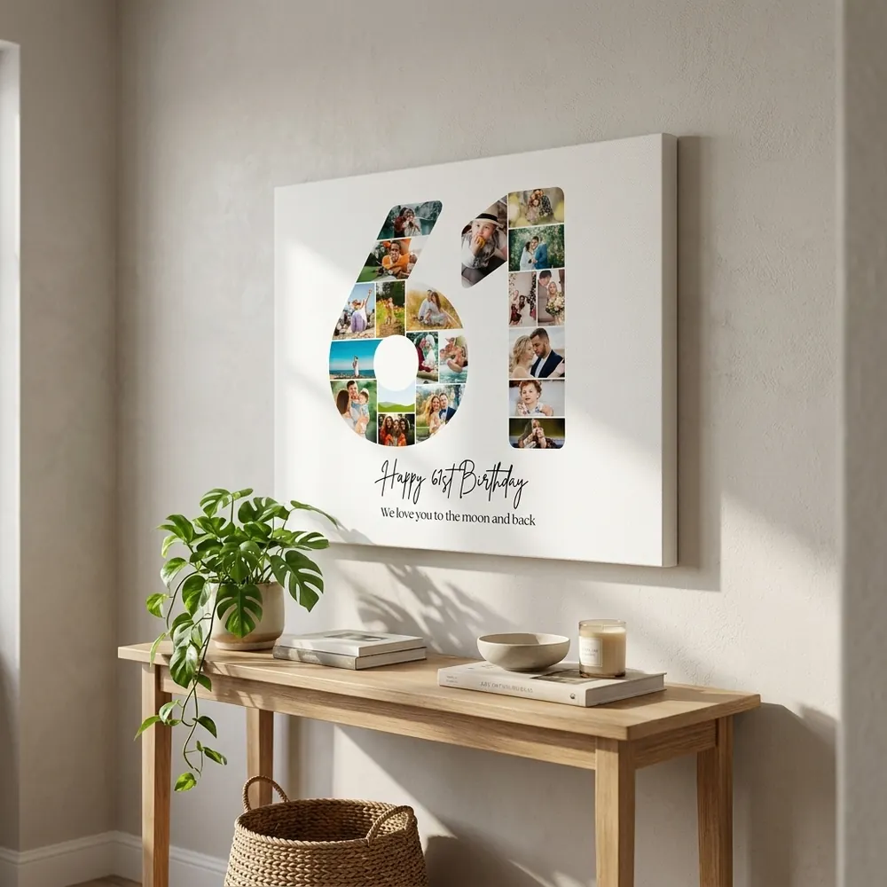 Tablou Personalizat Cadou Colaj Aniversare 61 de ani – tablou canvas în decor