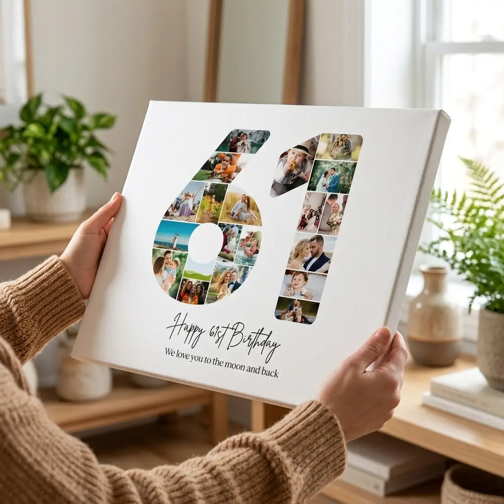 Tablou Personalizat Cadou Colaj Aniversare 61 de ani – tablou canvas în decor