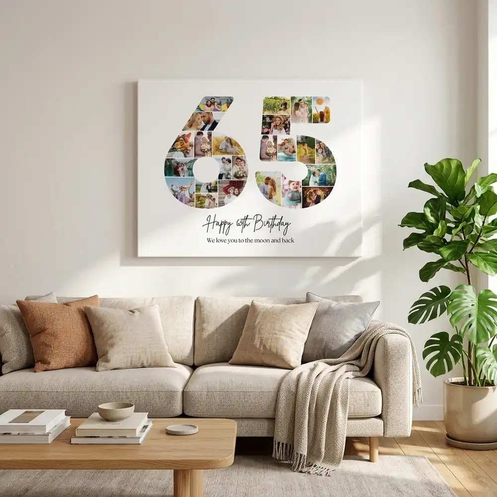 Tablou Personalizat Cadou Colaj Aniversare 65 de ani – tablou canvas în decor