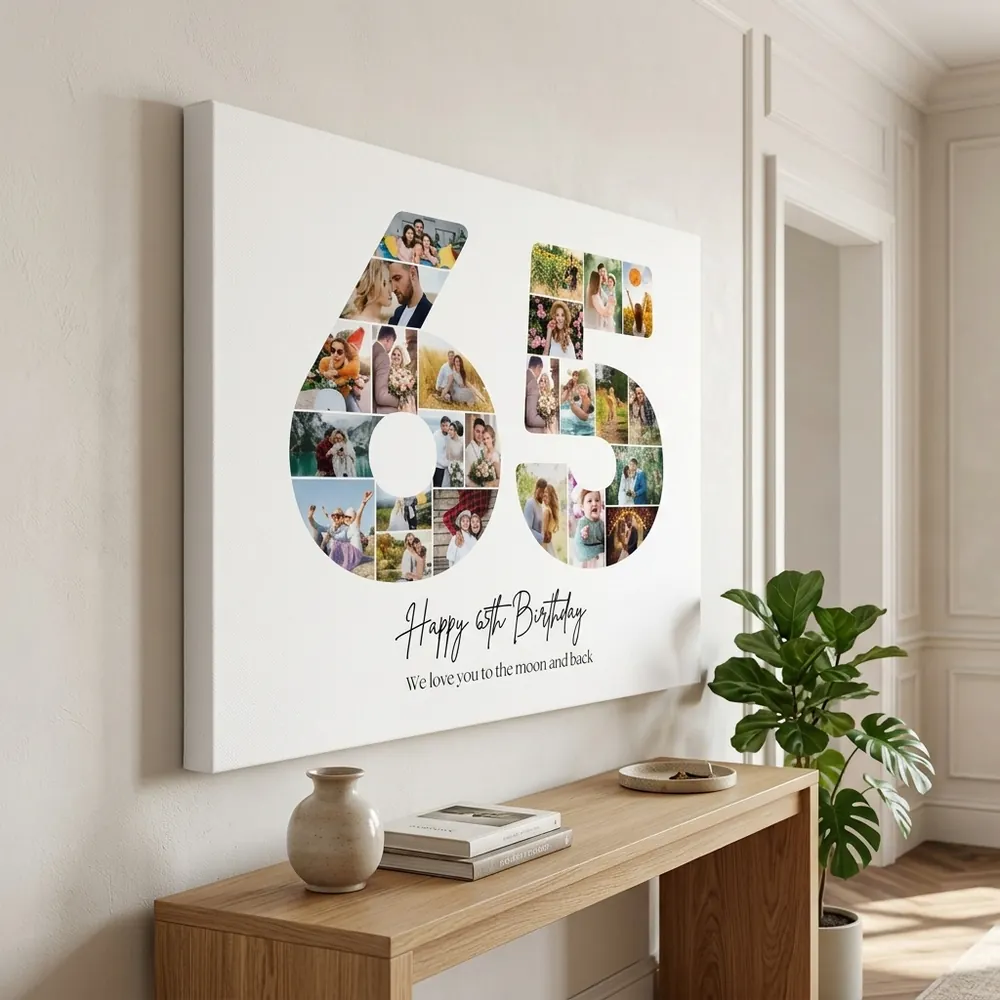 Tablou Personalizat Cadou Colaj Aniversare 65 de ani – tablou canvas în decor
