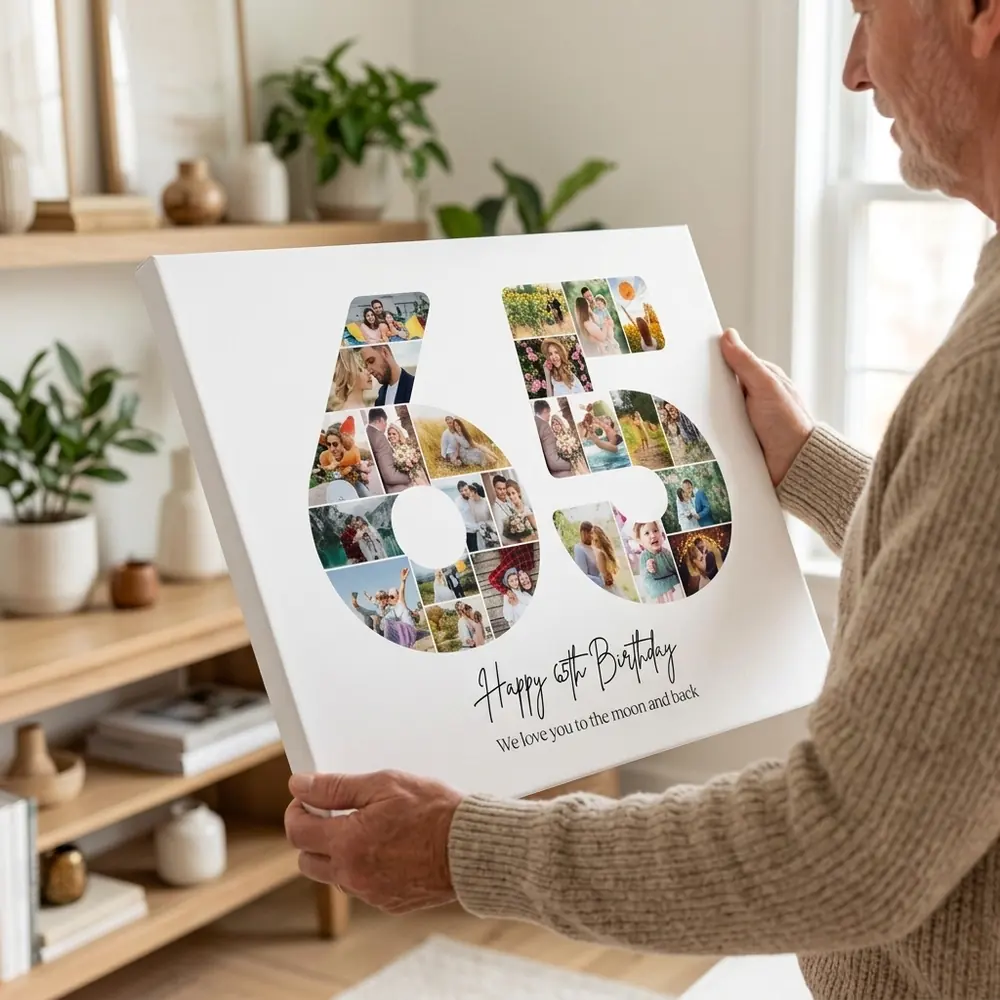 Tablou Personalizat Cadou Colaj Aniversare 65 de ani – tablou canvas în decor