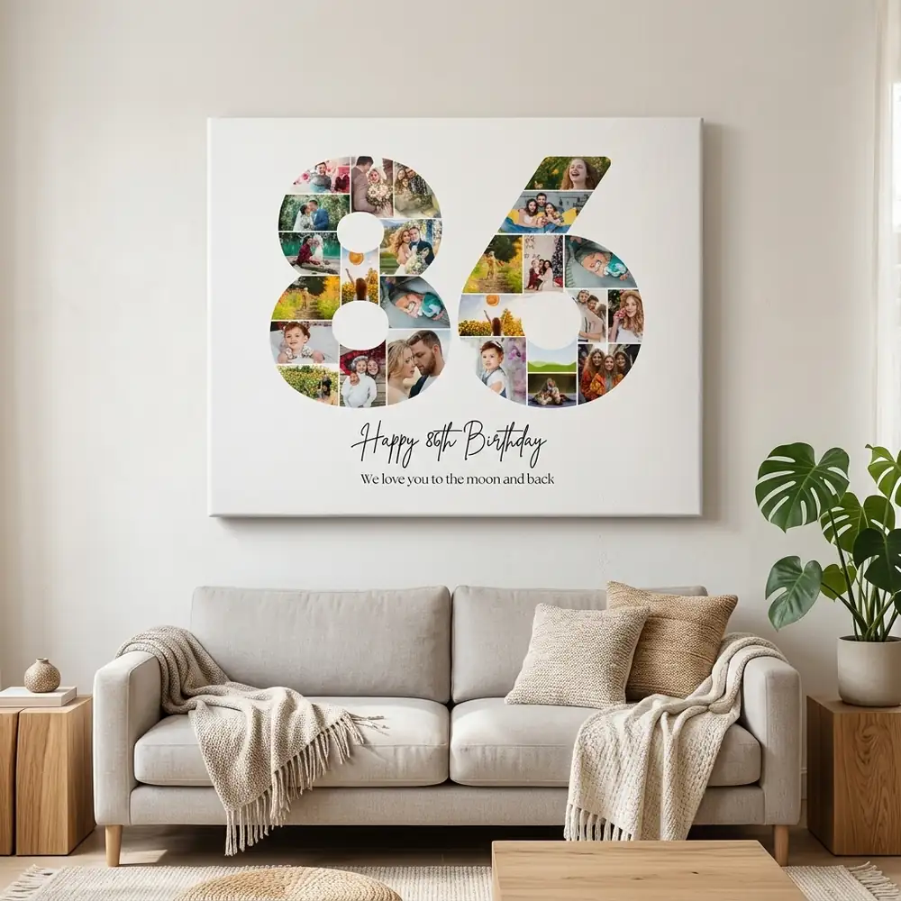Tablou Personalizat Cadou Colaj Aniversare 86 de ani – tablou canvas în decor