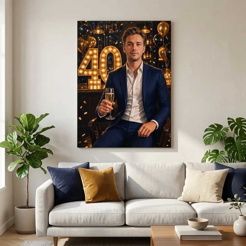 Tablou Personalizat Caricatură Aniversare 40 de ani – tablou canvas în decor