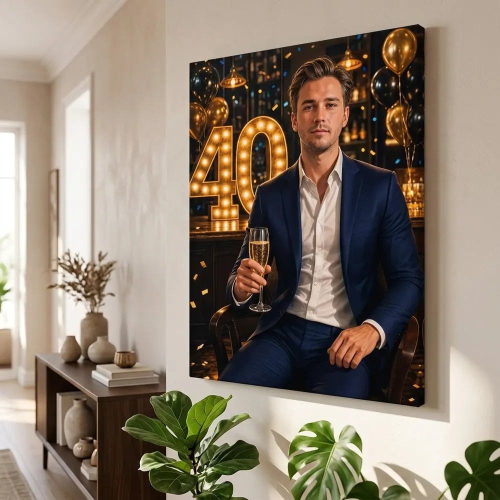 Tablou Personalizat Caricatură Aniversare 40 de ani – tablou canvas în decor