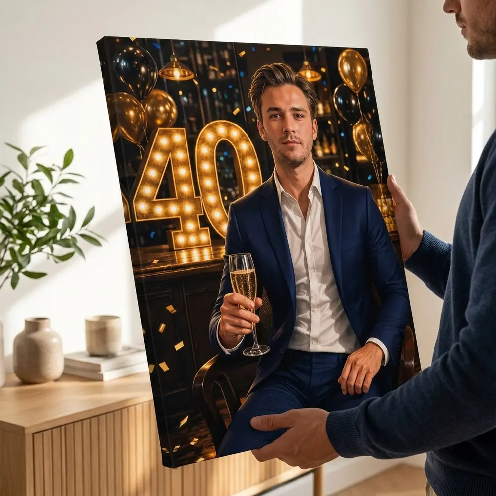 Tablou Personalizat Caricatură Aniversare 40 de ani – tablou canvas în decor